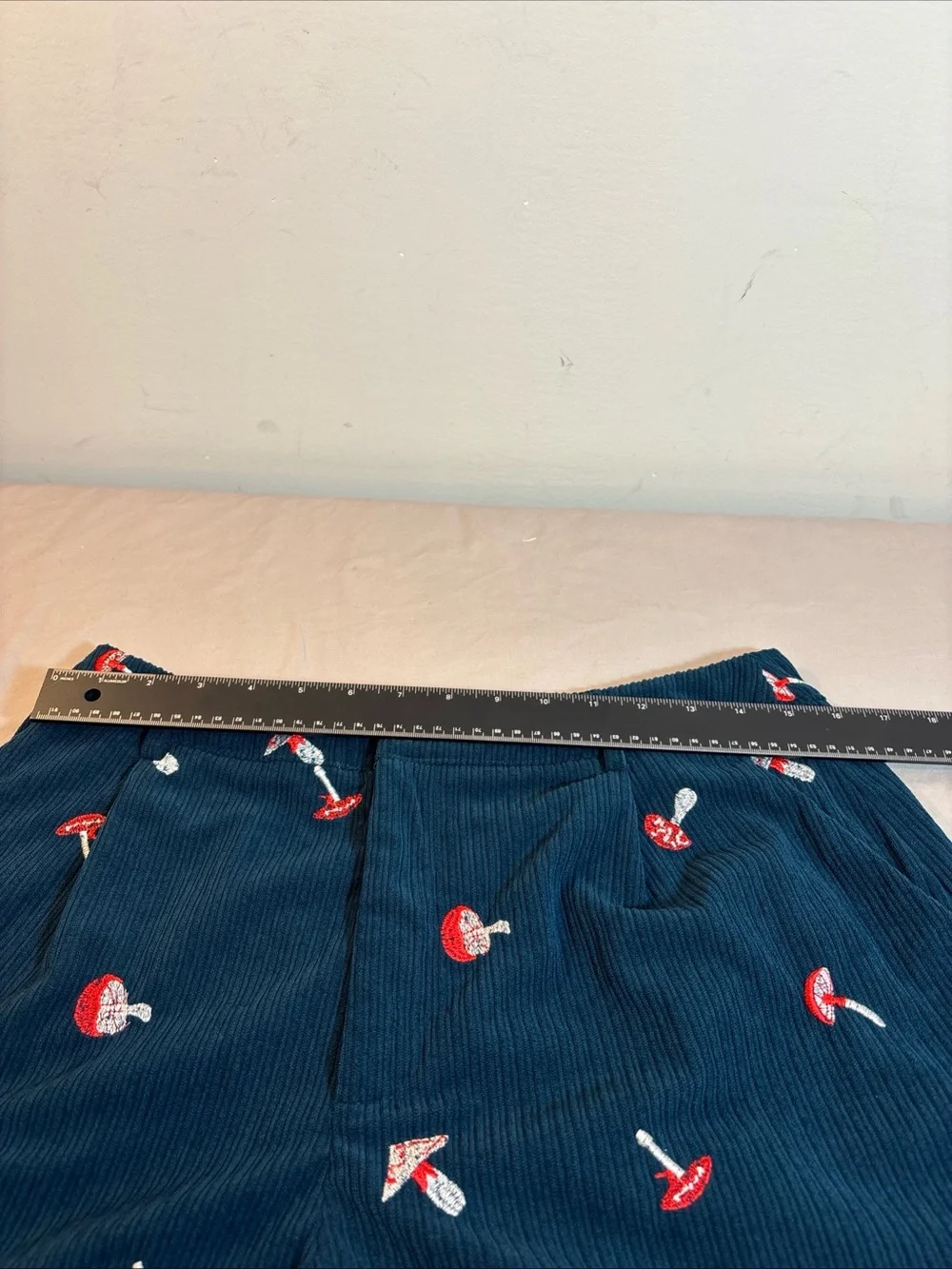 Cider Navy Corduroy Shorts with Red & White Mushroom Embroidery - Picture 9 of 11